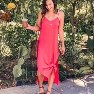 NWT Aerie neon coral midi length sleeveless slip dress with side slits size S